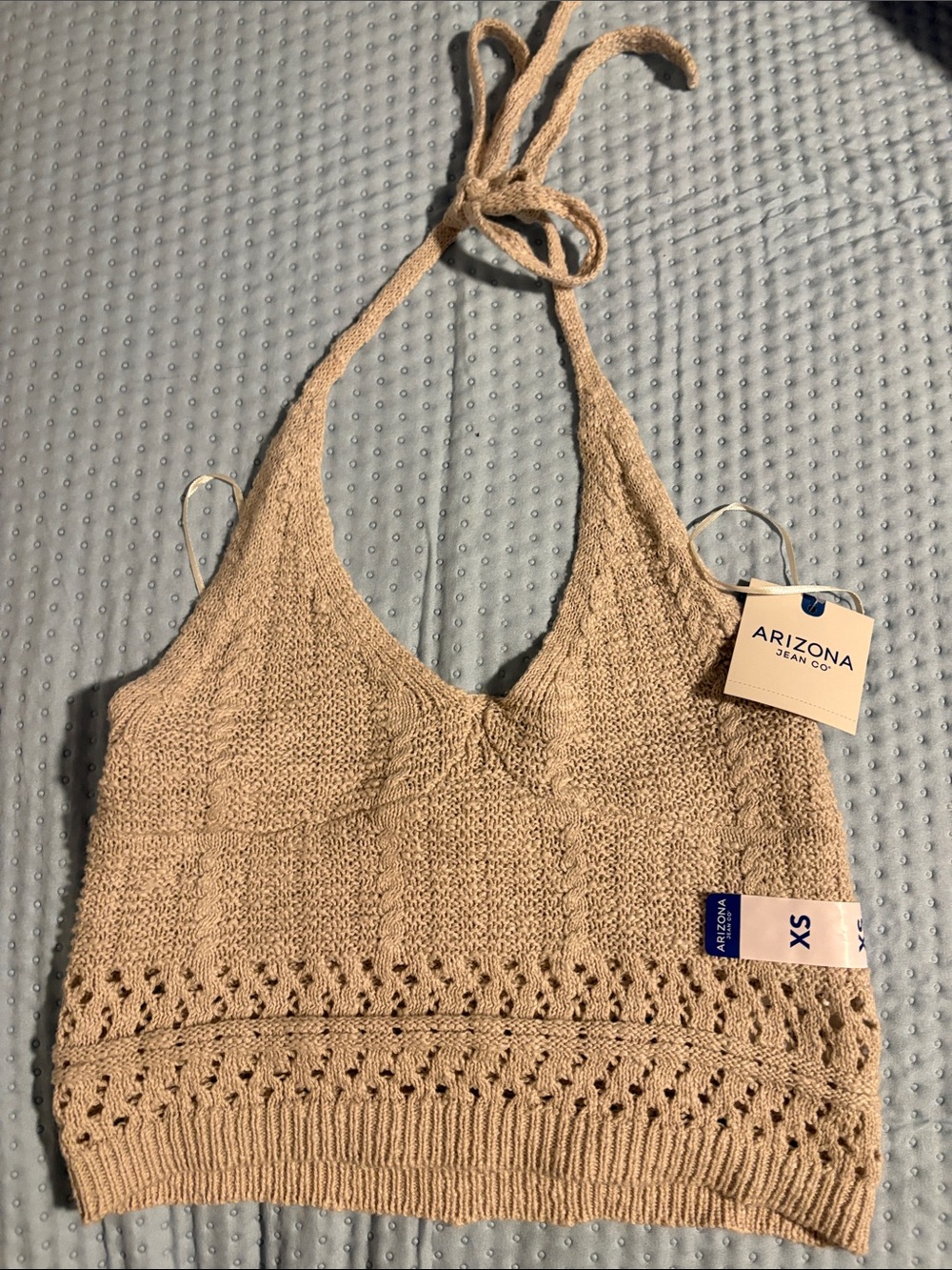 NWT!! Arizona Jean Company Beige Crochet Halter Tank Top - Picture 3 of 3